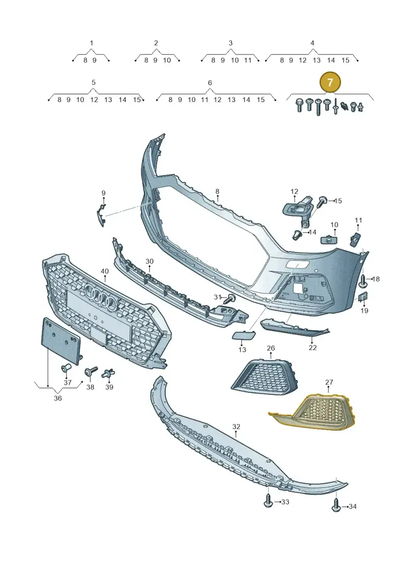 V04017001R Porsche 1 Set Fixing Parts for Bumper