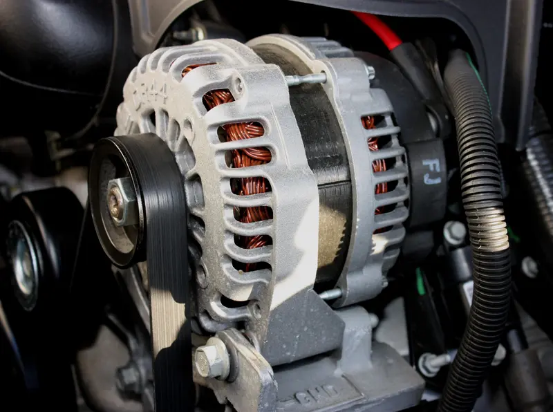 Electric vehicle charging port and battery system components showing modern EV technology