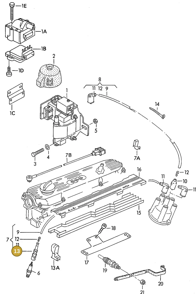 027905447 — Audi A6/S6/Wg.qu.F>4A (1996-1997) diagram 114905100, position 13