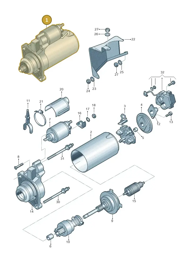 02T911023GX — Audi A2 (2000-2005) diagram 248911100, position 1