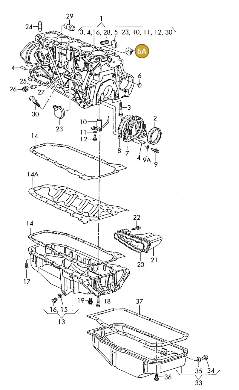 035103111B — Audi A6/S6/Wg.qu.F>4A (1996-1997) diagram 119103200, position 5A
