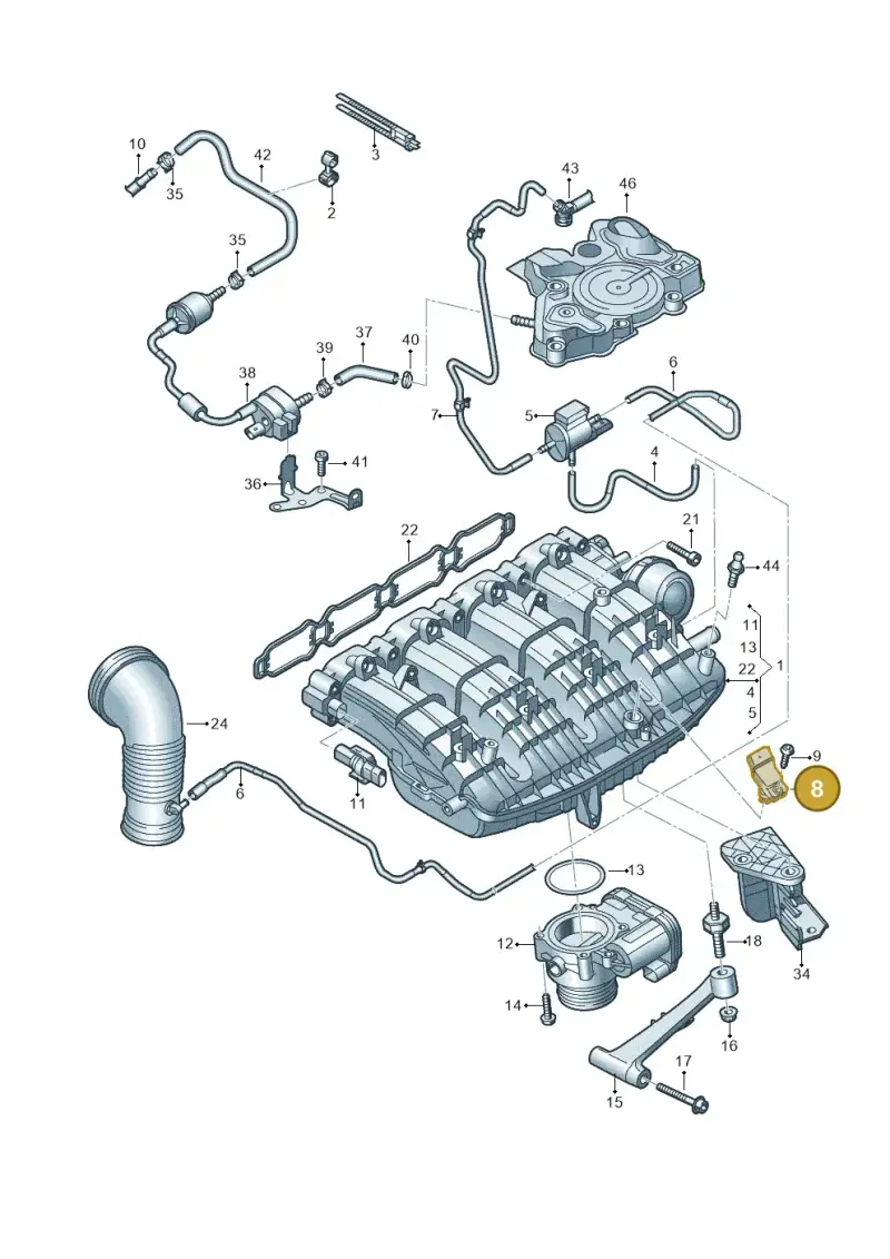 038906051T — Audi A6 2.0 (2018-) diagram 849133340, position 8