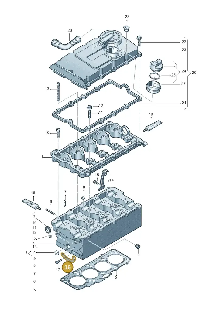 03L103390B — Audi A4 Av. Allroad (2008-2016) diagram 636103550, position 16