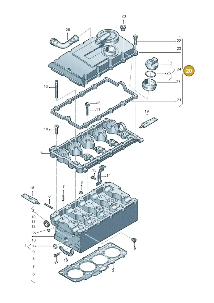 03L103469A — Audi A4 Av. Allroad (2008-2016) diagram 636103550, position 20