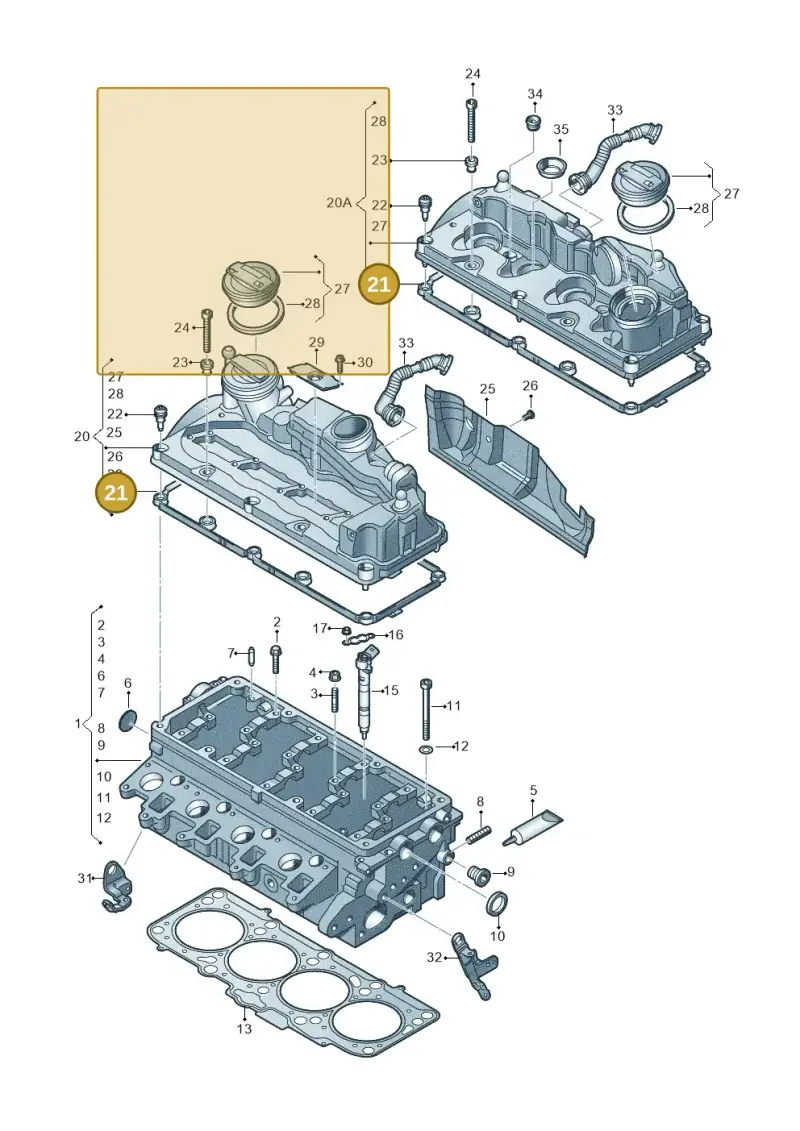 03L103483C — Audi Q3 2.0 TDI (2014-2019) diagram 646103560, position 21