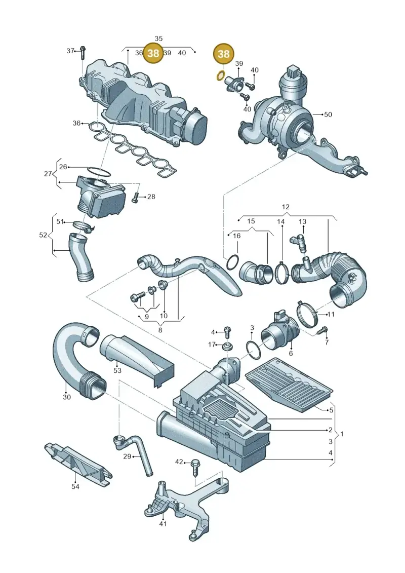 03L131120A — Audi Q3 2.0 TDI (2014-2019) diagram 728129400, position 38