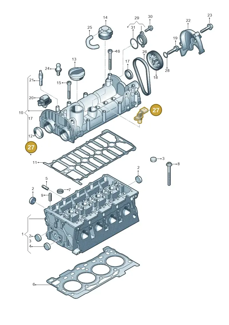 04C907601A — Audi A3 Sportback (2019-2021) diagram 708103280, position 27