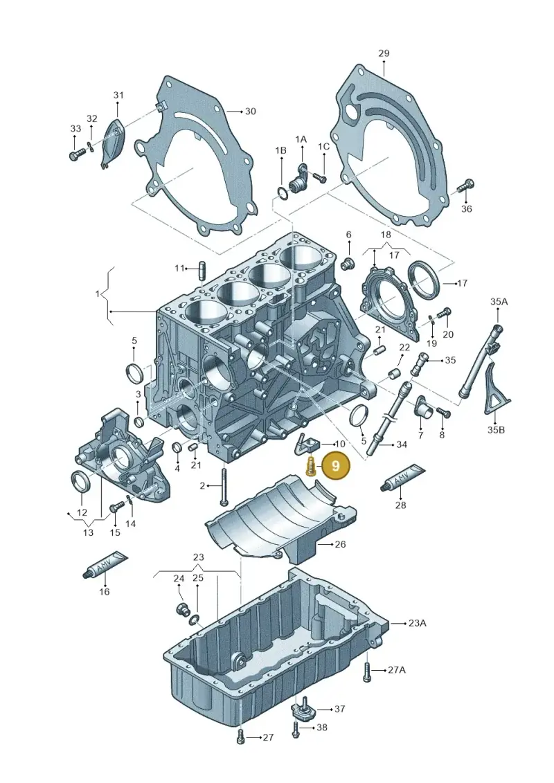 053103155E — Audi A3/S3/QUATTRO (2000-2003) diagram 194103050, position 9