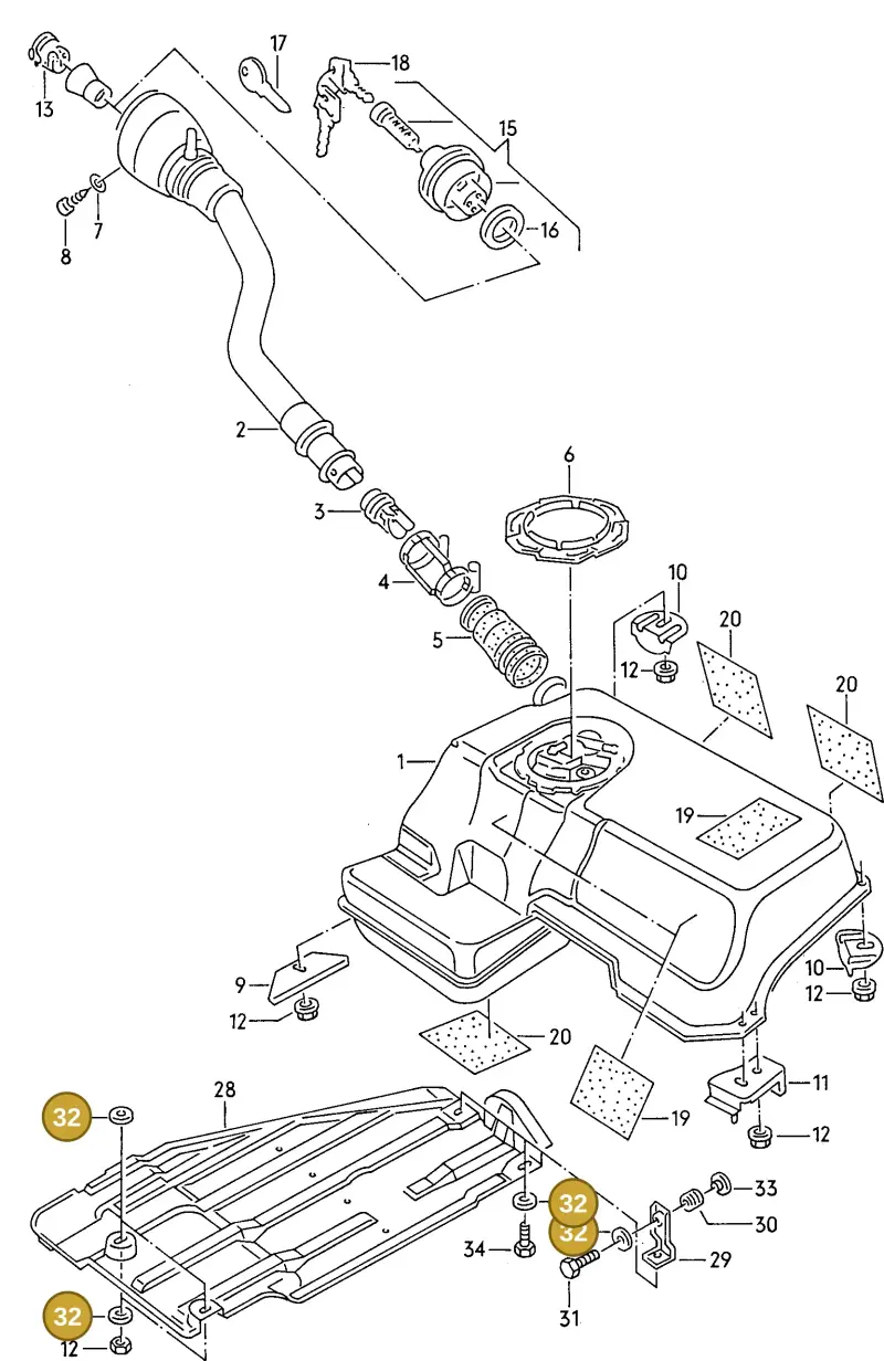 059903265A — Audi S6 plus qu.       97 (1996-1997) diagram 119201050, position 32
