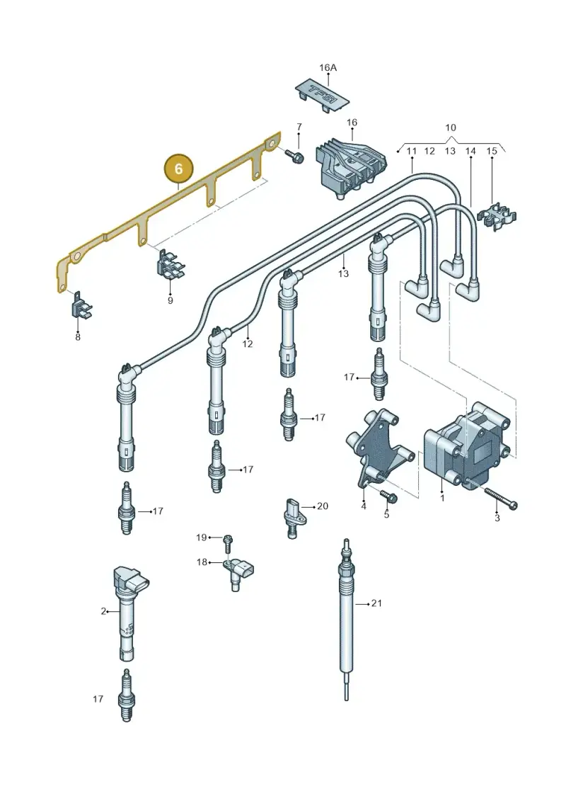 06A905131E — Audi A3 Sportback (2008-2013) diagram 646905000, position 6