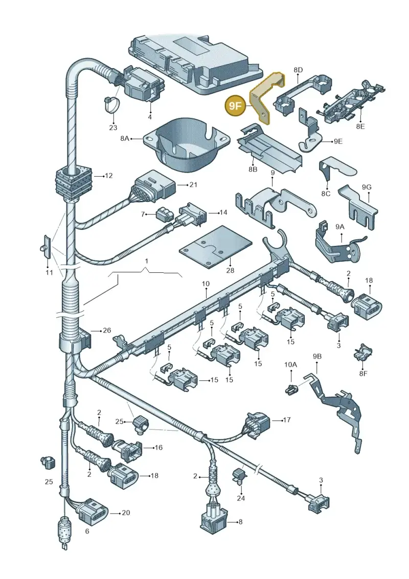 06A971858T — Audi A3/S3/Sportb./qu. 08 (2007-) diagram 203971020, position 9F
