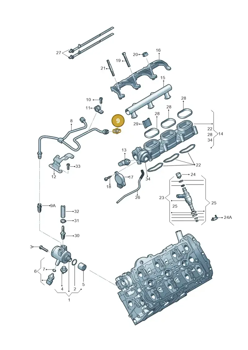 06E127065B — Audi A5 Cabrio 2.0 (2011-2017) diagram 648133540, position 9