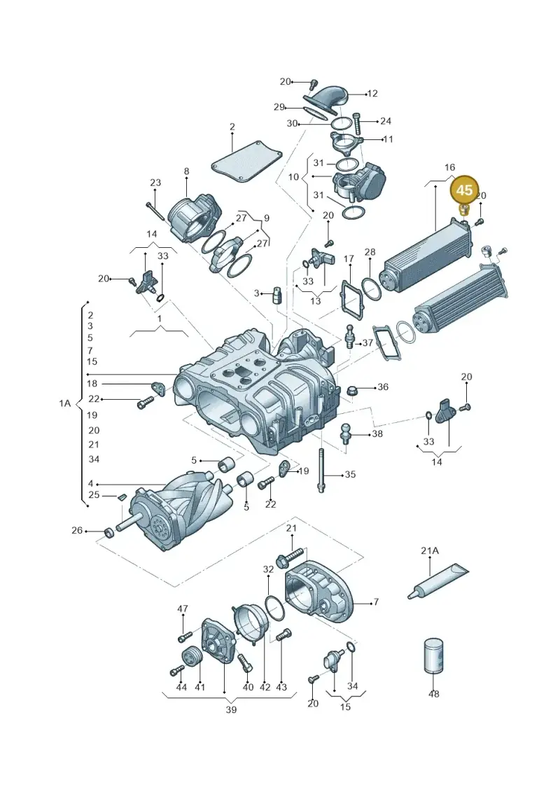 06E127535B — Audi A6 1.8 (2015-2019) diagram 887145030, position 45