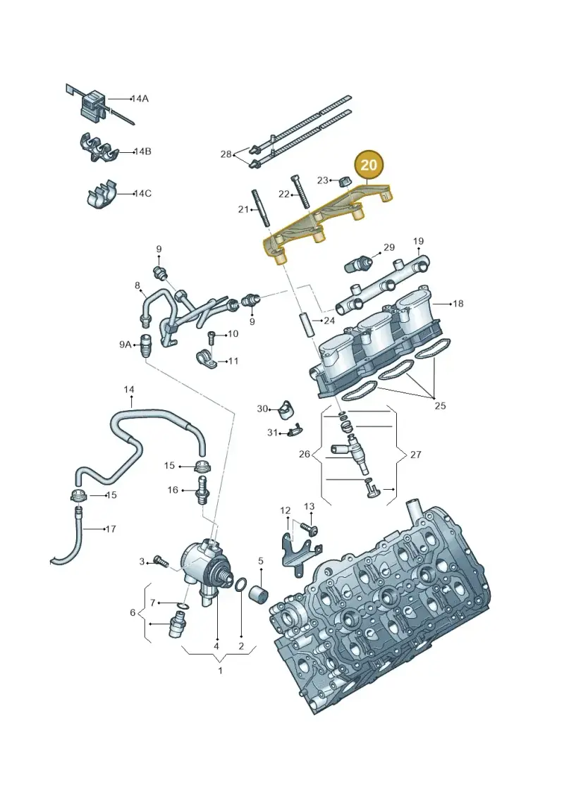 06E133340A — Audi A7 Sportback (2014-2018) diagram 448133730, position 20