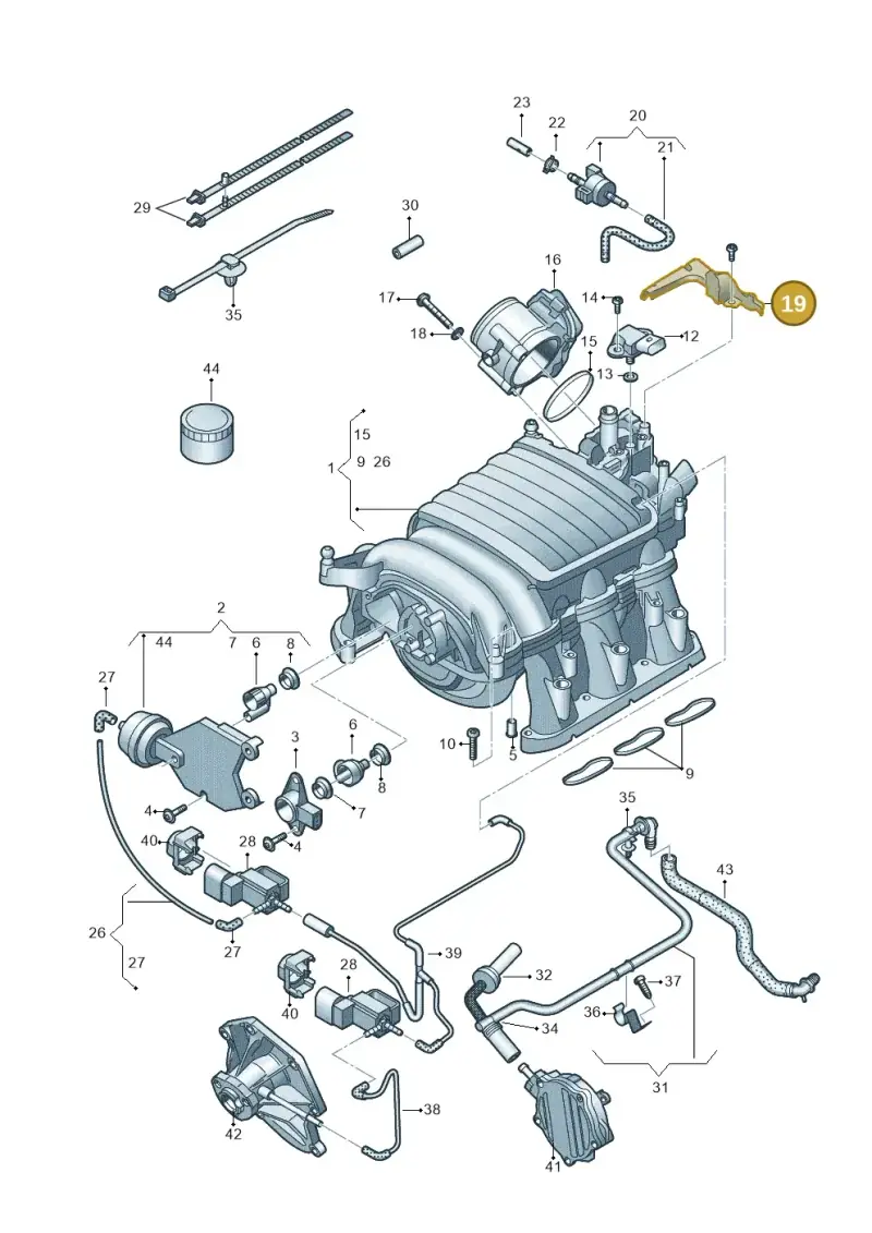 06E133947N — Audi A8L qu. 3.0 TDI (2013-2018) diagram 696133160, position 19