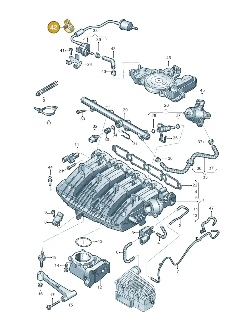 06K133689J — Audi A5 Cabrio 2.0 (2016-2018) diagram 848133400, position 42