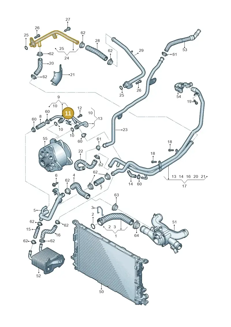 07C121077H — Audi A8L qu. 3.0 TDI (2013-2018) diagram 696121350, position 11