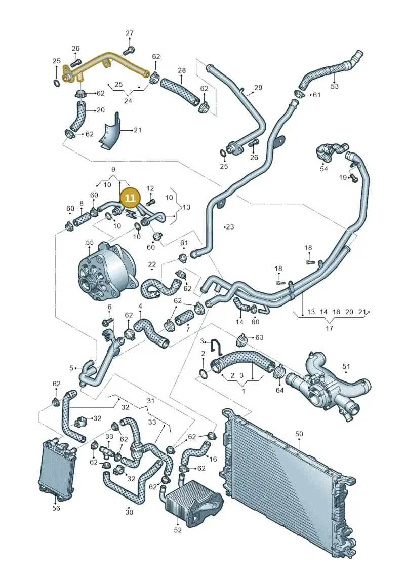 07C121077H — Audi A8L qu. 3.0 TDI (2013-2018) diagram 696121360, position 11