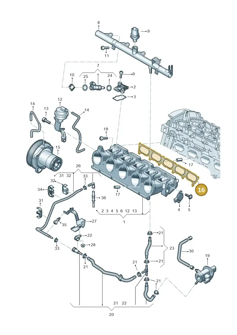 07K133379G — Audi RSQ3 Sportback (2019-2024) diagram 898133340, position 16