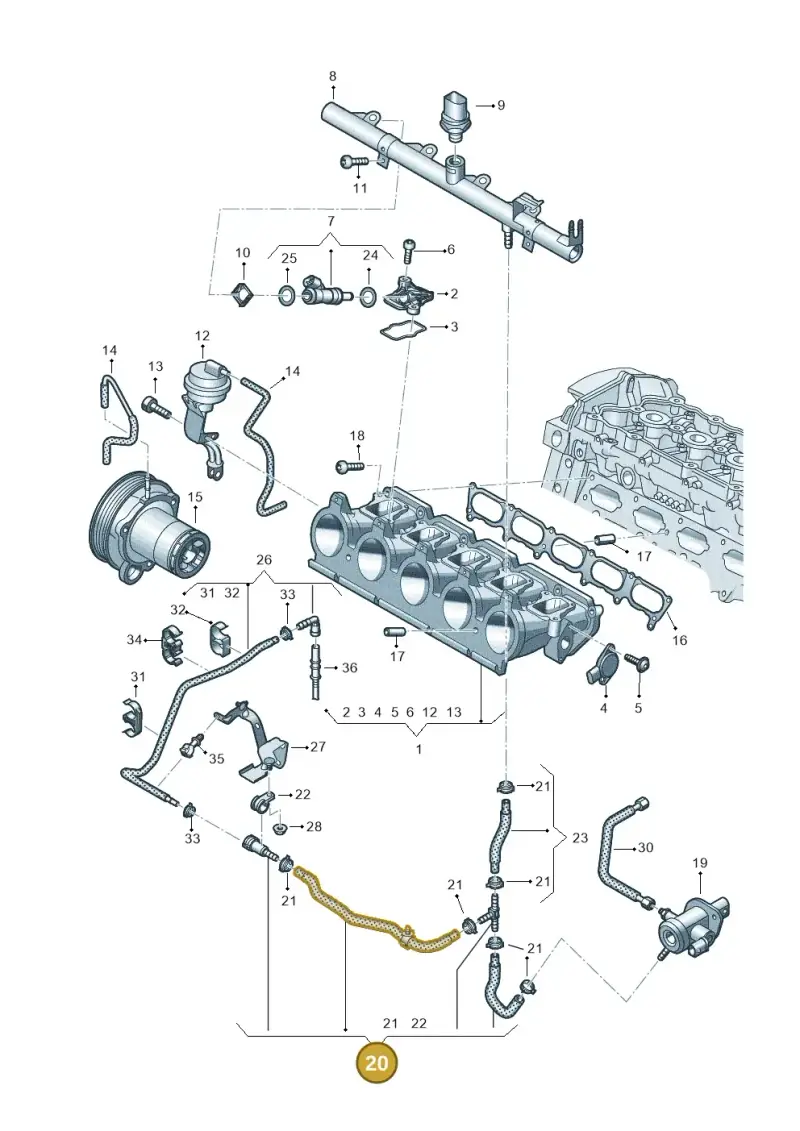 07K133680B — Audi RSQ3 Sportback (2019-2024) diagram 898133340, position 20