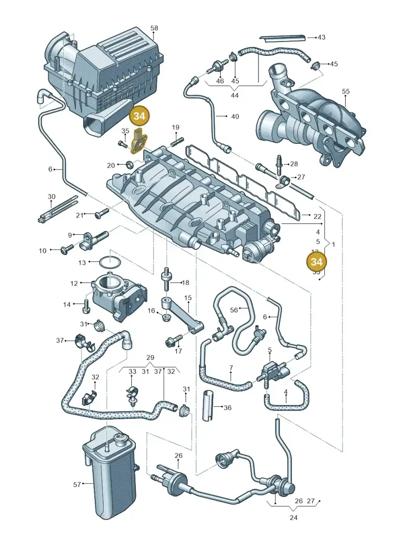07L907386B — Audi Q3 2.0 TDI (2014-2019) diagram 728133220, position 34