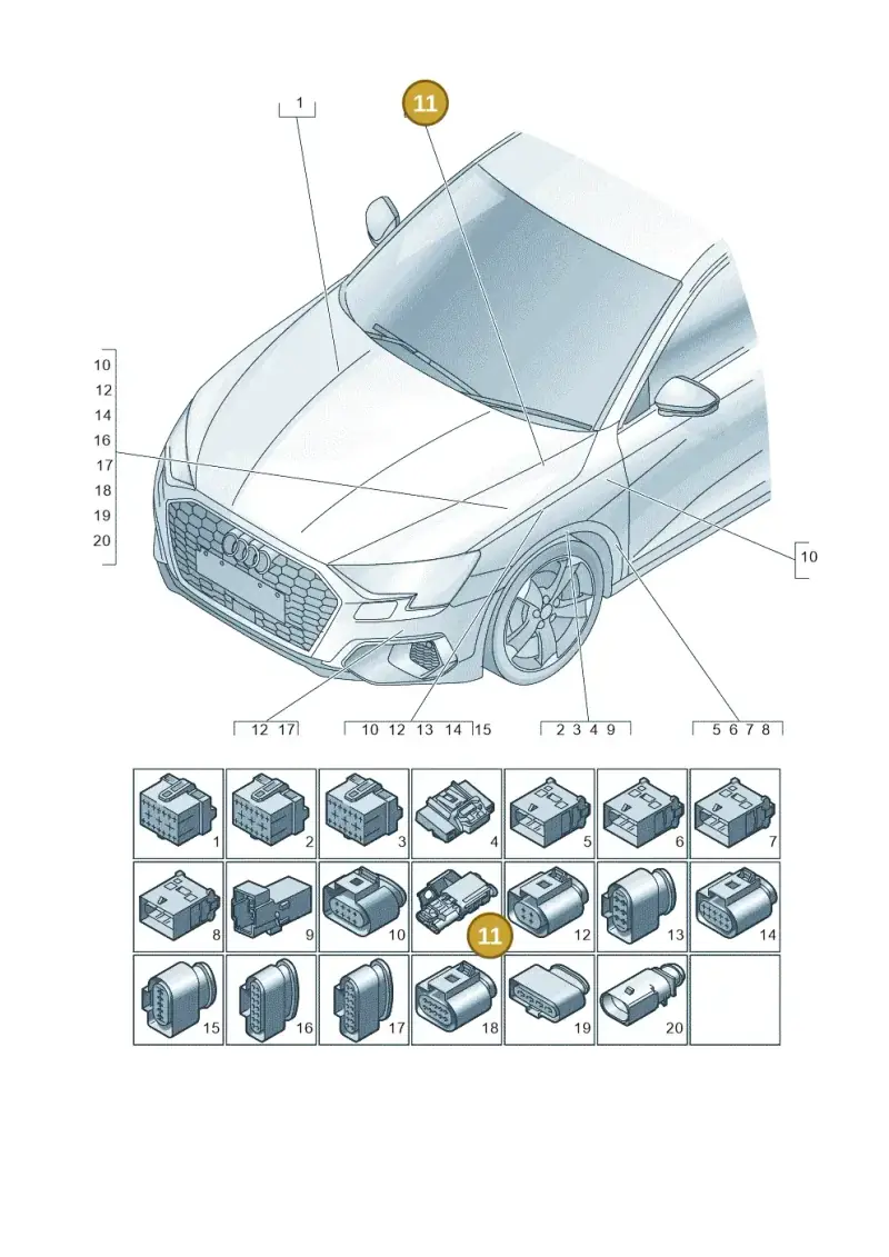 12E010867N — Audi A3 Sportback (2019-2021) diagram 596971860, position 11