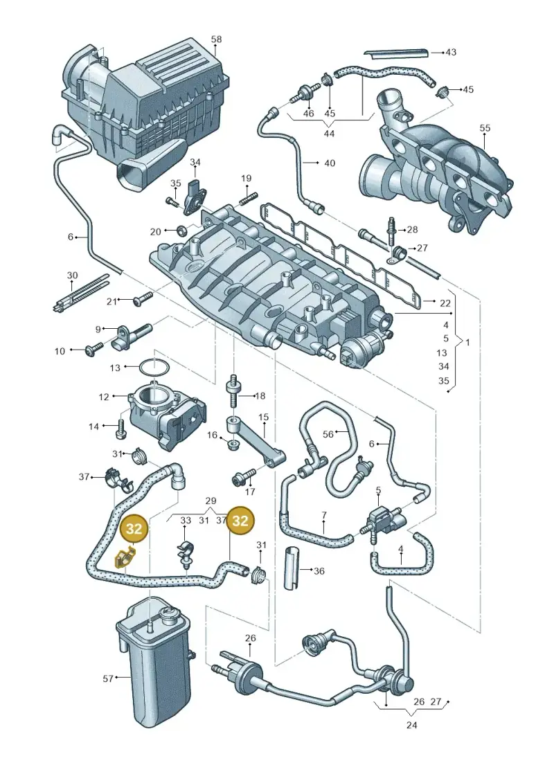 1C0422705B — Audi Q3 2.0 TDI (2014-2019) diagram 728133220, position 32