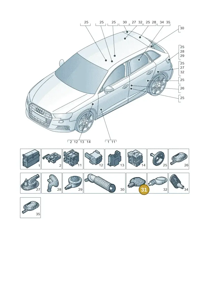 1C0945527 — Audi RS3 Limousine (2017-2020) diagram 890971780, position 31
