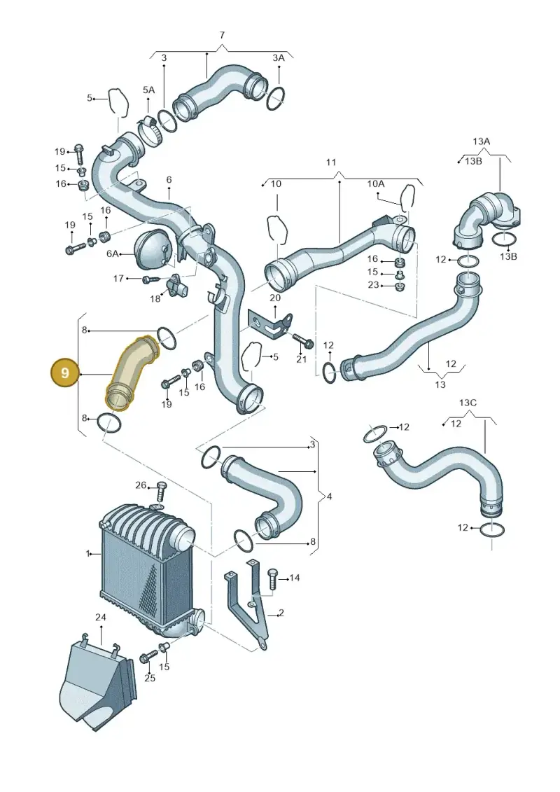 1J0145834AB — Audi A3/S3/QUATTRO (2000-2003) diagram 209145850, position 9