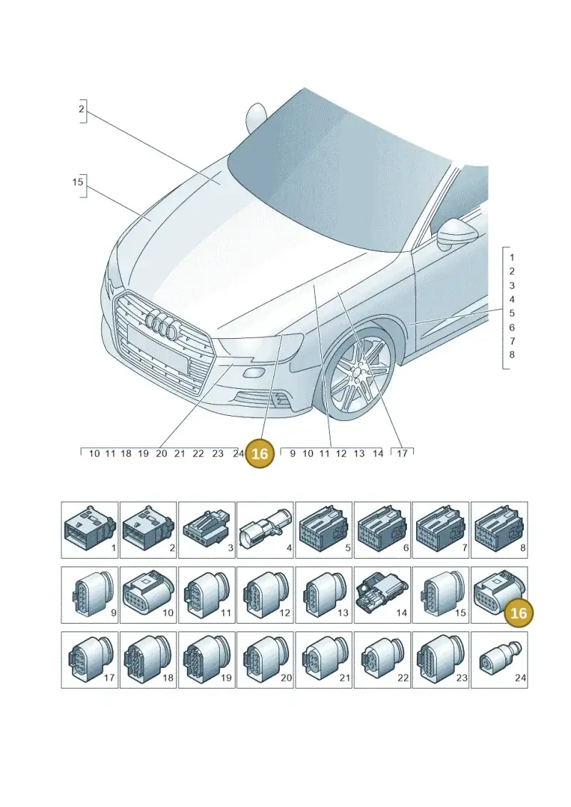 1J0973835 — Audi RS3 Limousine (2017-2020) diagram 890971860, position 16