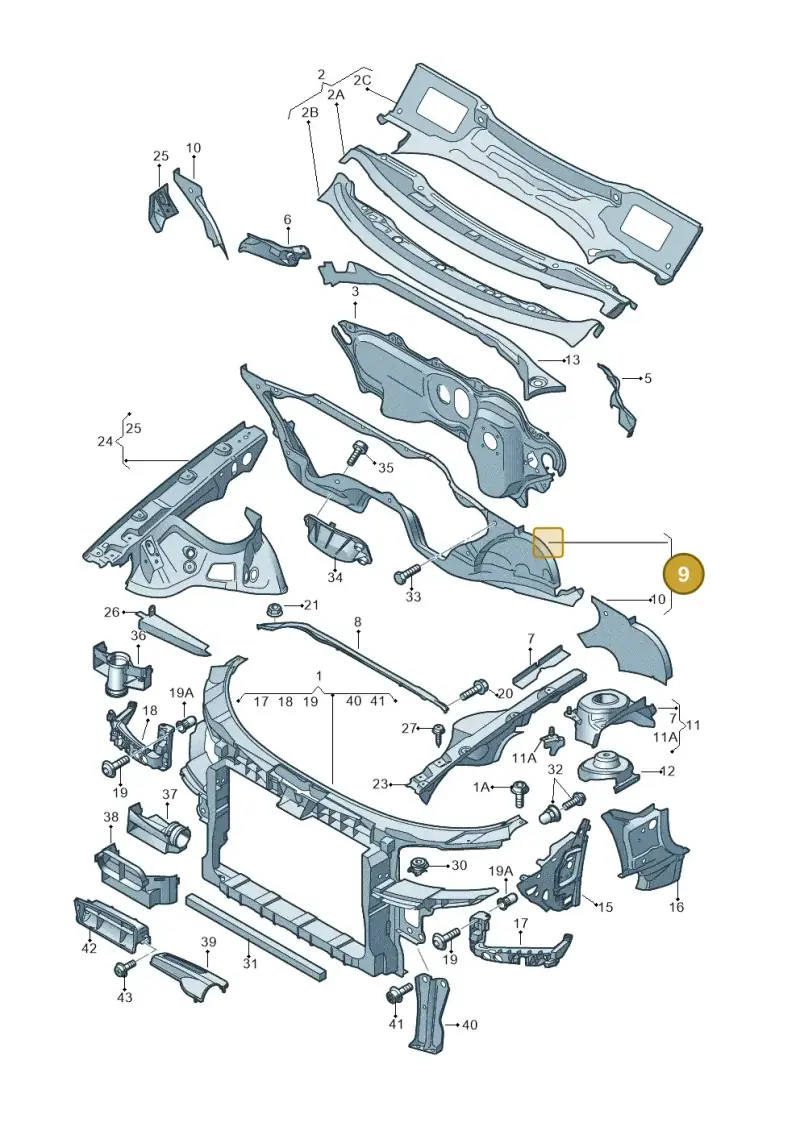 1K0802165A — Audi RS3 Sportback (2011-2012) diagram 412805000, position 9