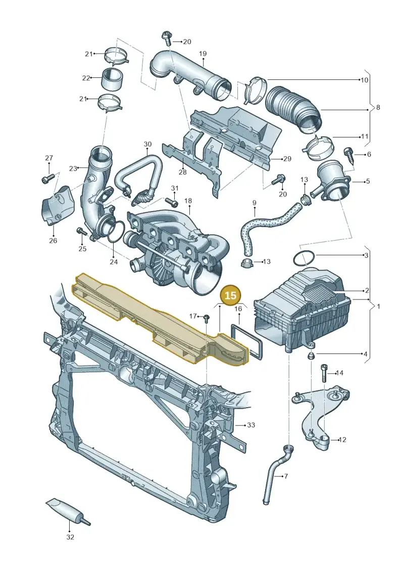 3Q0129217 — Audi RS3 Sportback (2015-2016) diagram 858133300, position 15