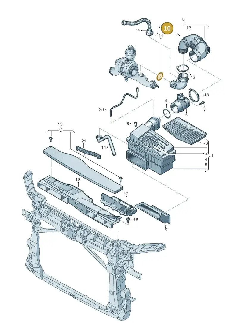 3Q0129635D — Audi A3 Sportback (2019-2021) diagram 596133590, position 10
