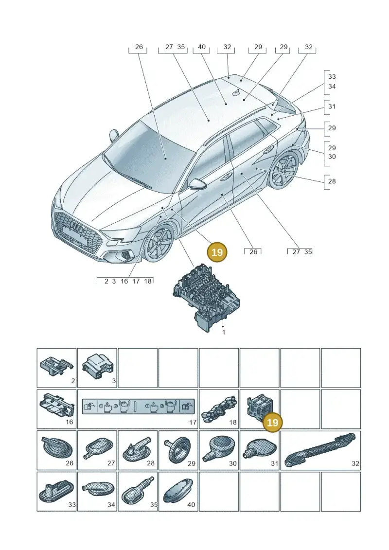 443937528 — Audi A3 Sportback (2019-2021) diagram 596971810, position 19