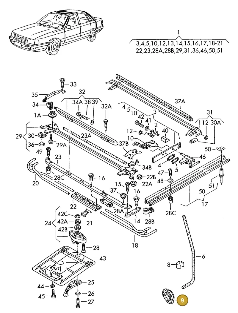 4A0877241B — Audi 5000 S/Wagon qu. (1987-1988) diagram 005143100, position 9