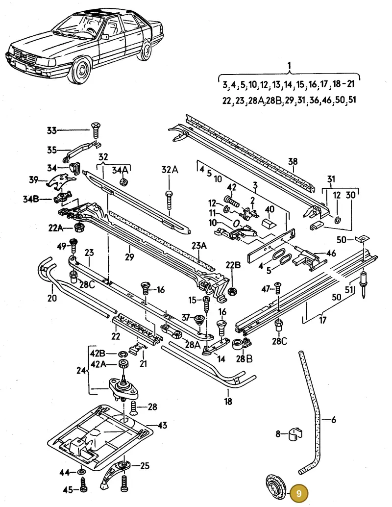 4A0877241B — Audi V8 (1989-1993) diagram 079143100, position 9