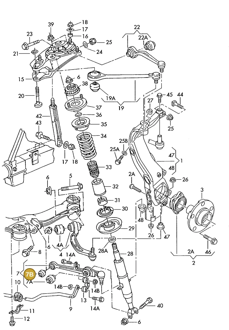 4D0407182G — Audi A8 quattro (1999-2002) diagram 255407110, position 7B