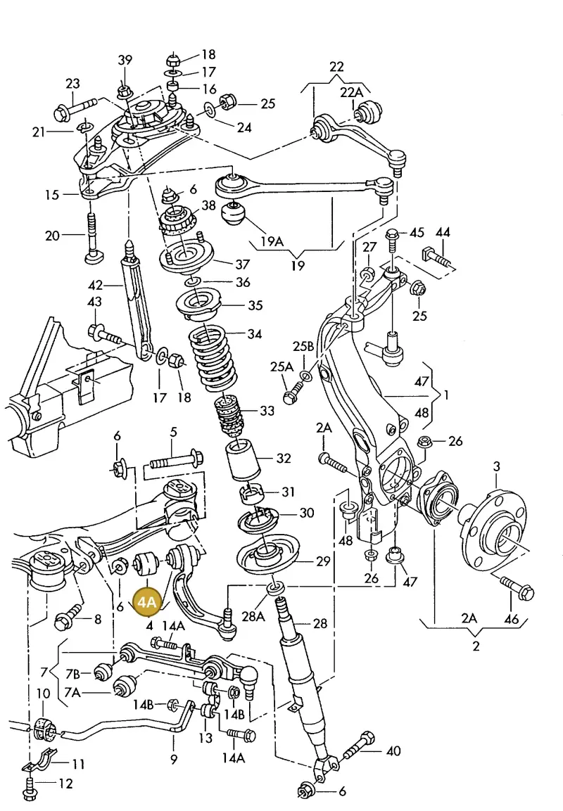 4D0407183AC — Audi A8 quattro (1999-2002) diagram 255407110, position 4A