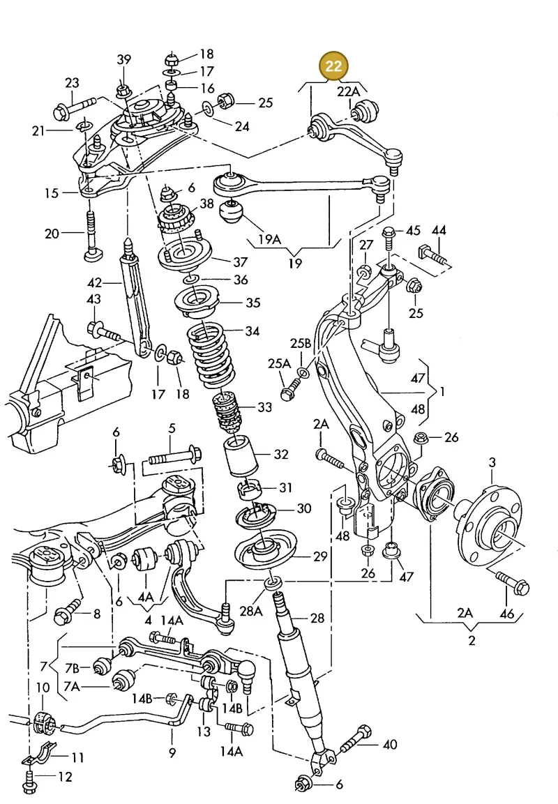 4D0407510J — Audi A8 quattro (1999-2002) diagram 255407110, position 22