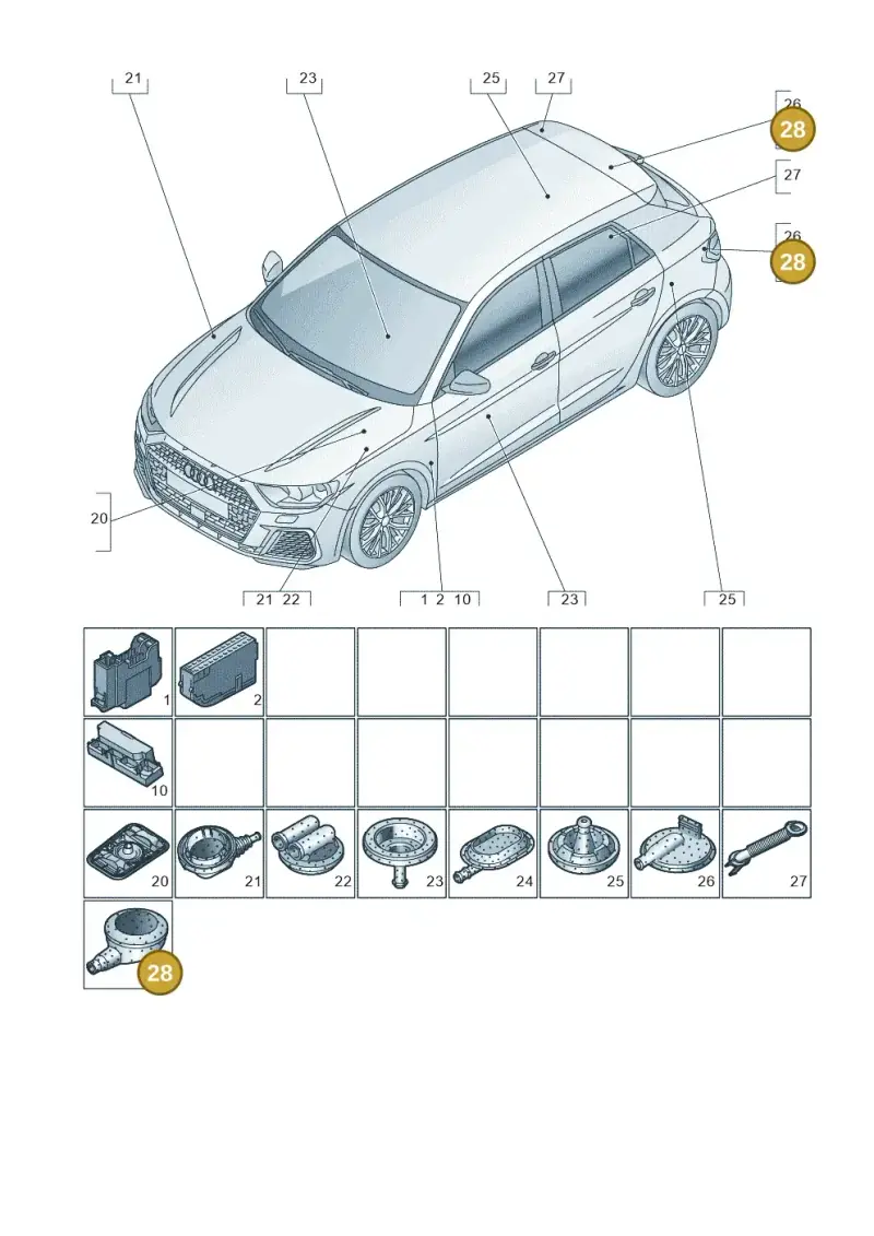 4F0971841F — Audi A1 Sportback (2018-2025) diagram 592971810, position 28