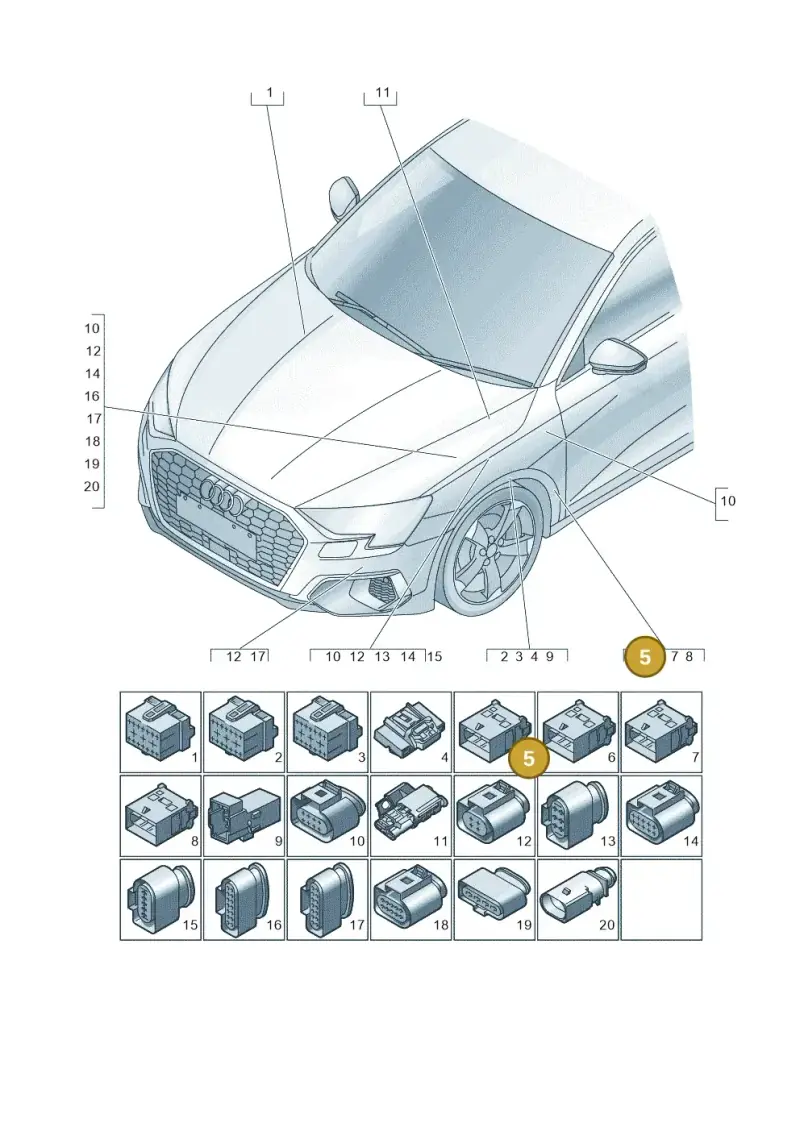 4F0972575E — Audi A3 Sportback (2019-2025) diagram 596971860, position 5