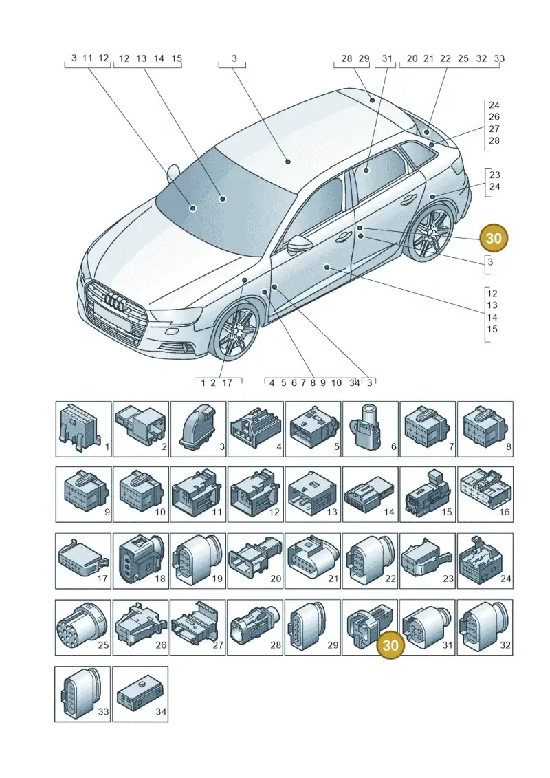 4H0972576 — Audi A3 Sportback (2016-2020) diagram 890971790, position 30