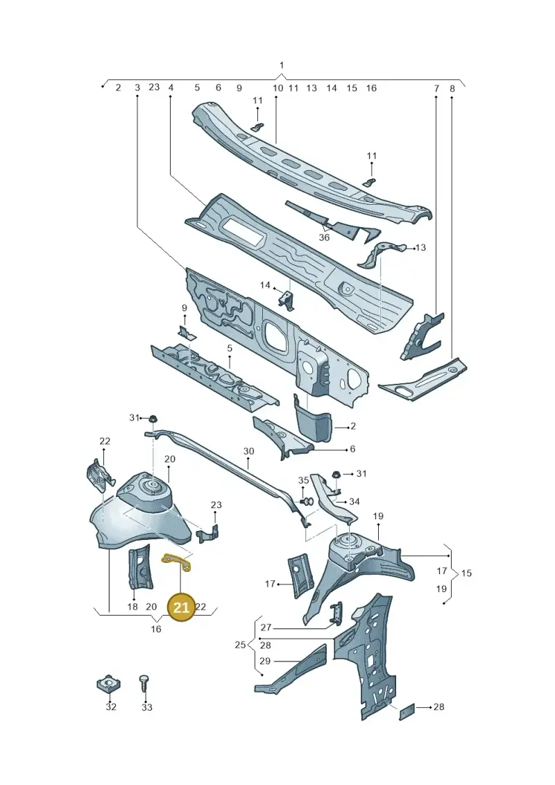 5Q0121409B — Audi A3 Sportback (2019-2021) diagram 596805500, position 21