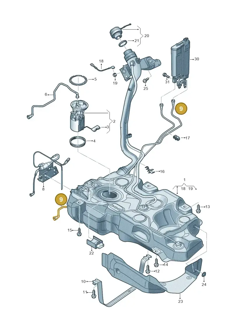 5Q0201160P — Audi A3 Sportback (2016-2020) diagram 596201000, position 9