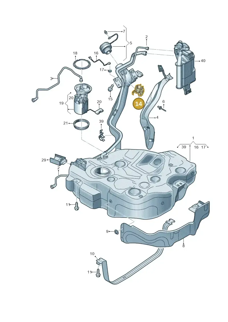 5Q0201250J — Audi A3 Sportback (2019-2021) diagram 596201090, position 14