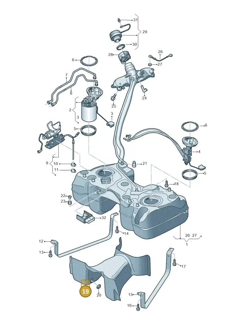5Q0201307F — Audi Q3 quattro (2018-2019) diagram 597201150, position 19