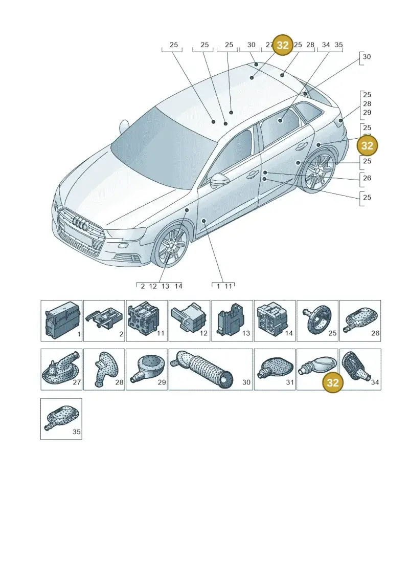 5Q0711487B — Audi RS3 Limousine (2017-2020) diagram 890971780, position 32