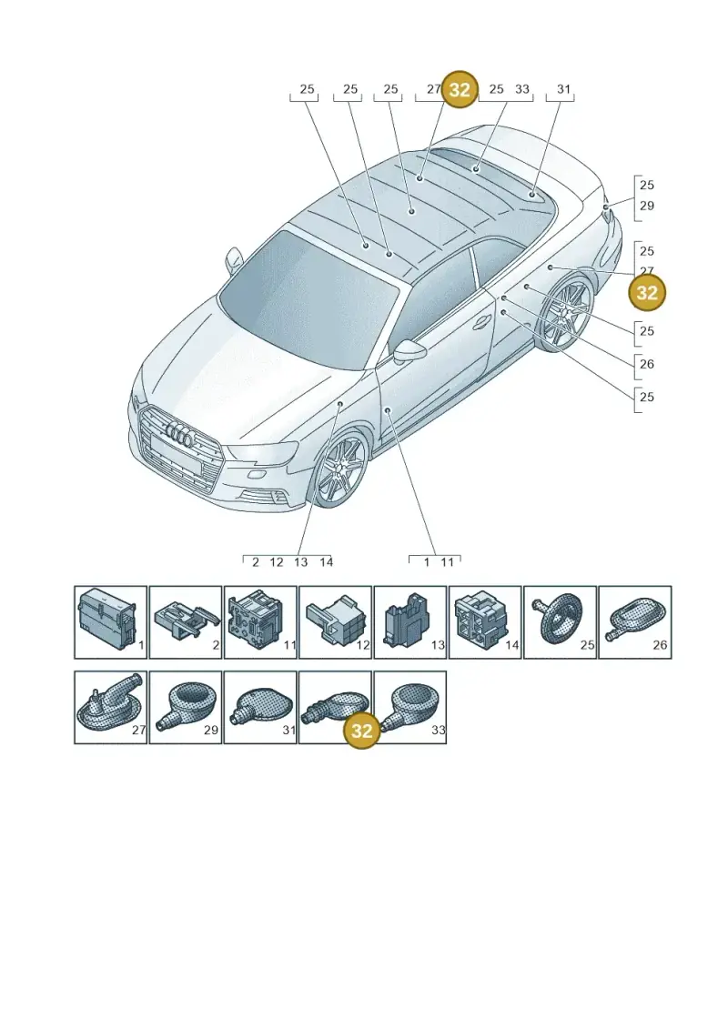 5Q0711487B — Audi A3 Cabrio (2016-2020) diagram 891971780, position 32