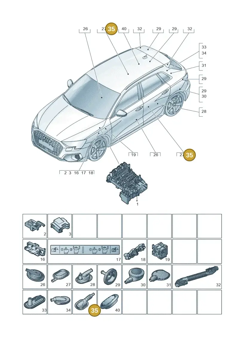 5Q0711487F — Audi A3 Sportback (2019-2021) diagram 596971810, position 35