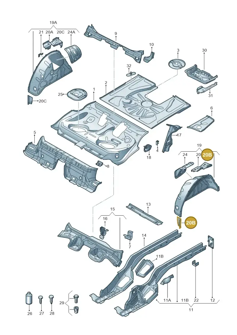 5Q0802397 — Audi RS3 Limousine (2017-2020) diagram 858803100, position 20B